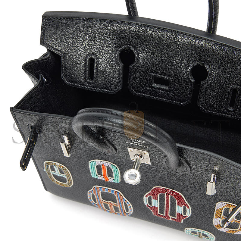 H**mes MASTER BIRKIN 20 SELLIER BOUCLERIE MODERNE BLACK CHÈVRE PALLADIUM HARDWARE (20*17*11cm)